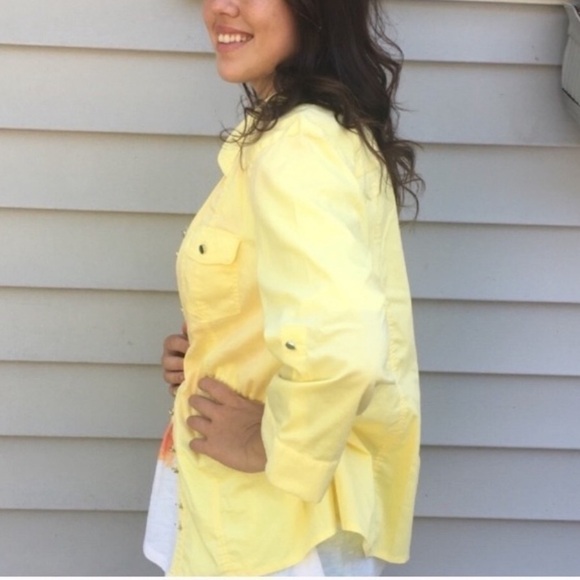 Christopher & Banks Yellow Button Blouse Size Medium - Picture 5 of 14